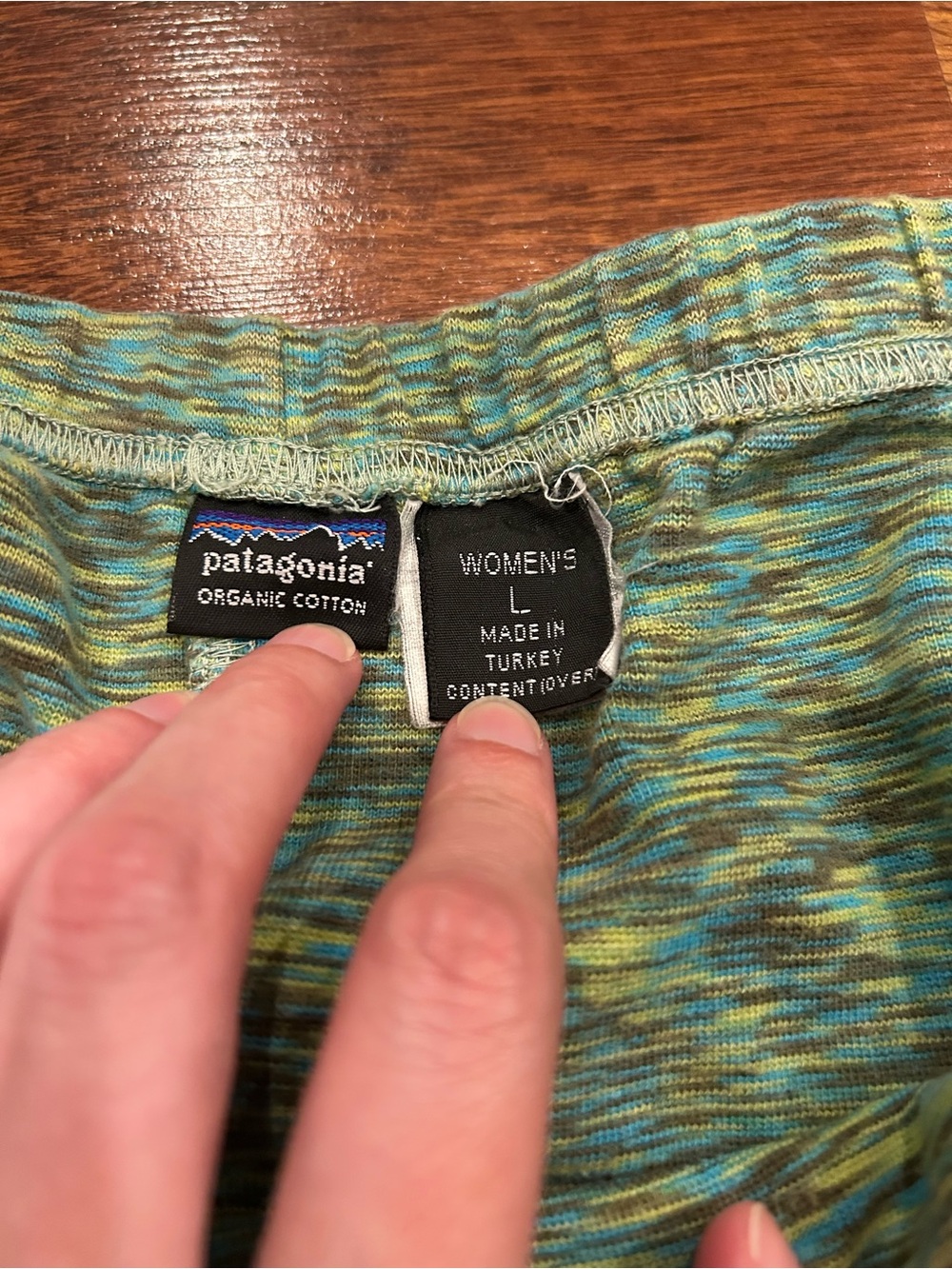 Patagonia Long Mobility Skirt Size Large Green Blue Organic Cotton - Picture 3 of 6